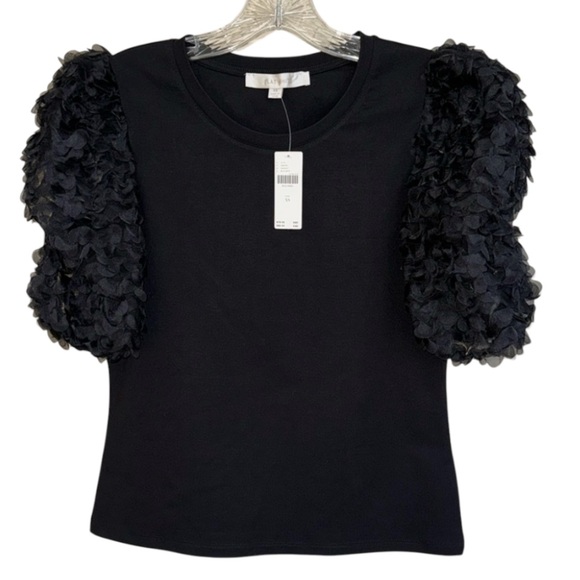 NWT Anthropologie Black Ruffle-Sleeve Top by Flat White Size XS - Picture 6 of 11